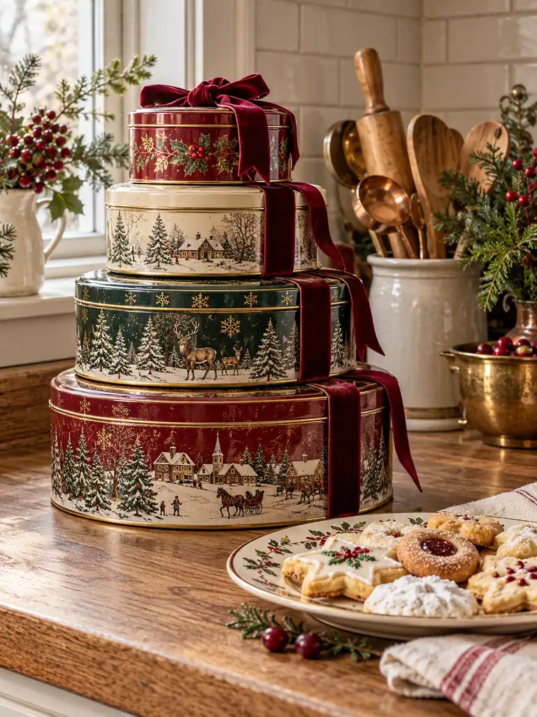 Christmas Cookie Tin Stack