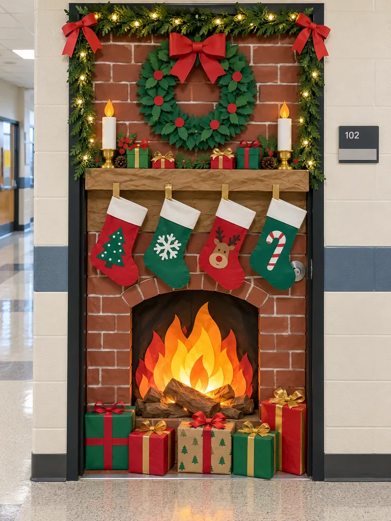 Christmas Fireplace Door