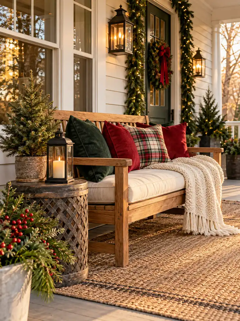 Cozy Christmas Porch Bench