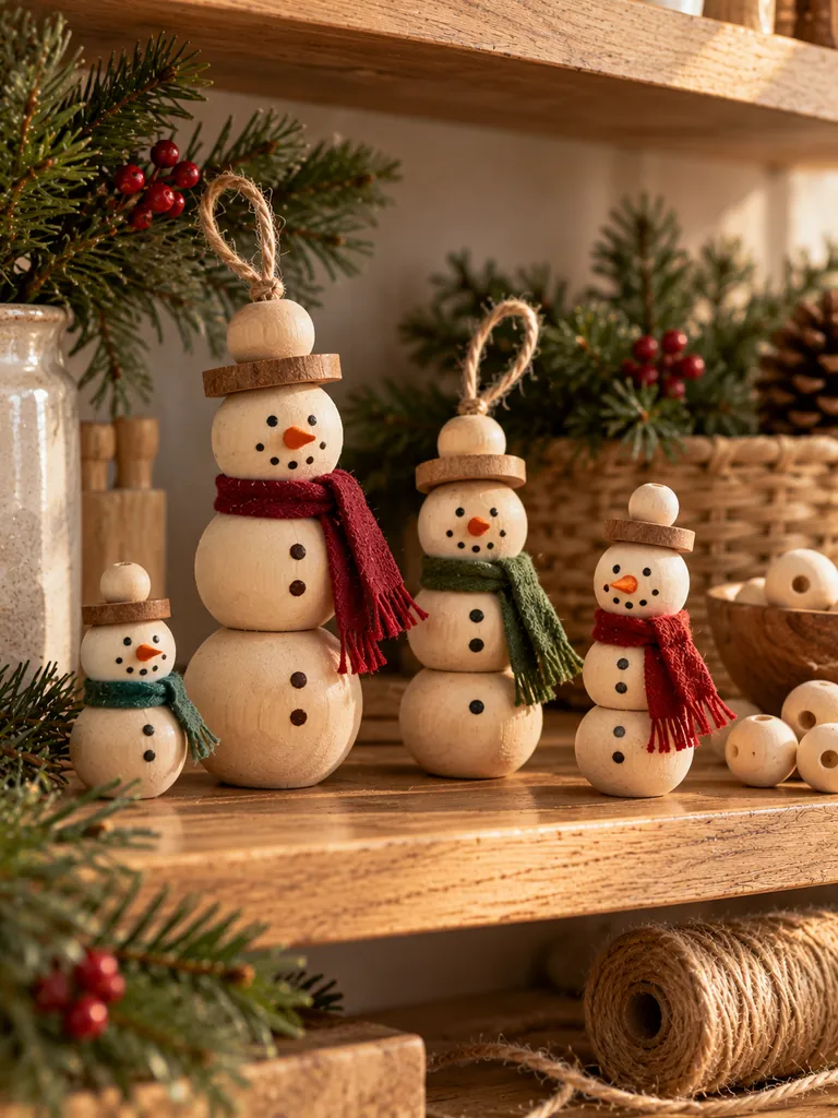 DIY Wooden Bead Snowmen