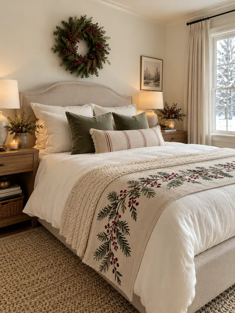 Embroidered Winter Bed Runner