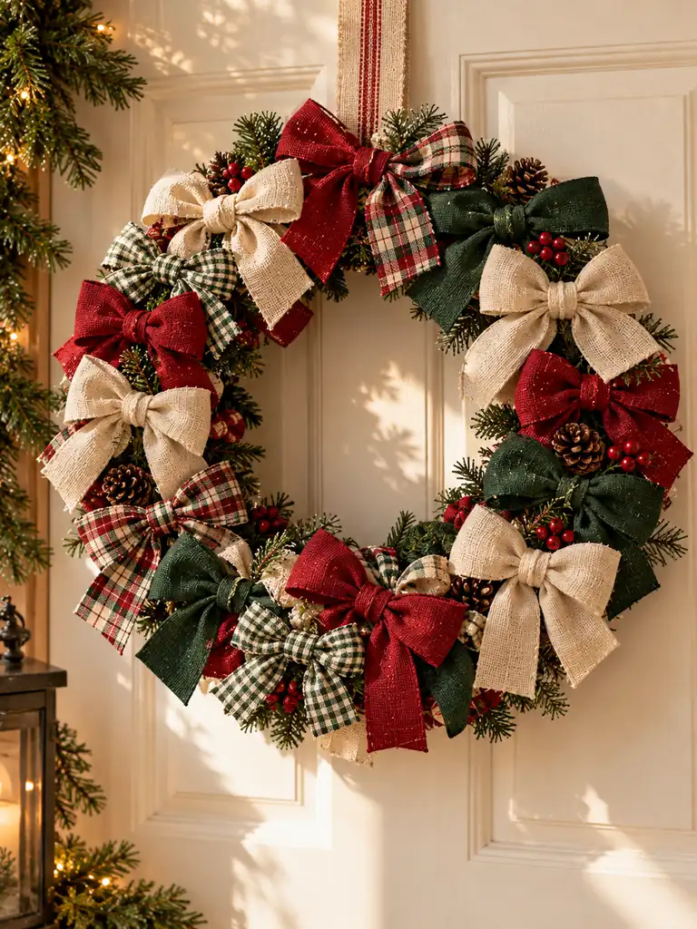 Handmade Fabric Bow Wreath