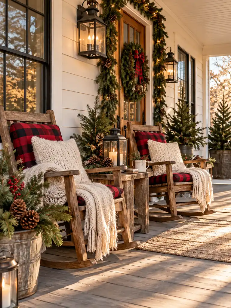 Plaid Porch Rocking Chairs