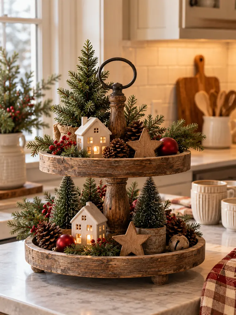 Rustic Christmas Tiered Tray