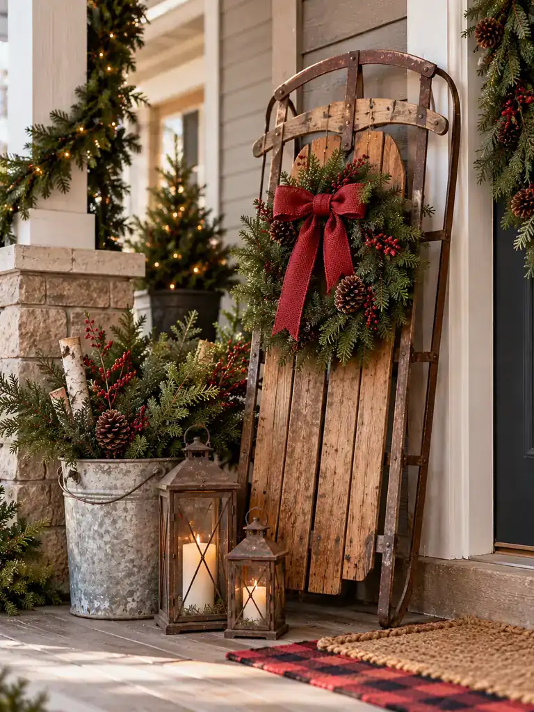 Vintage Wooden Sled Display